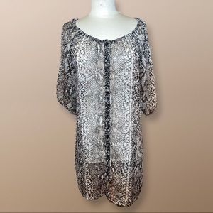 Cheetah print sheer see through casual work party summer dress jacket top XL